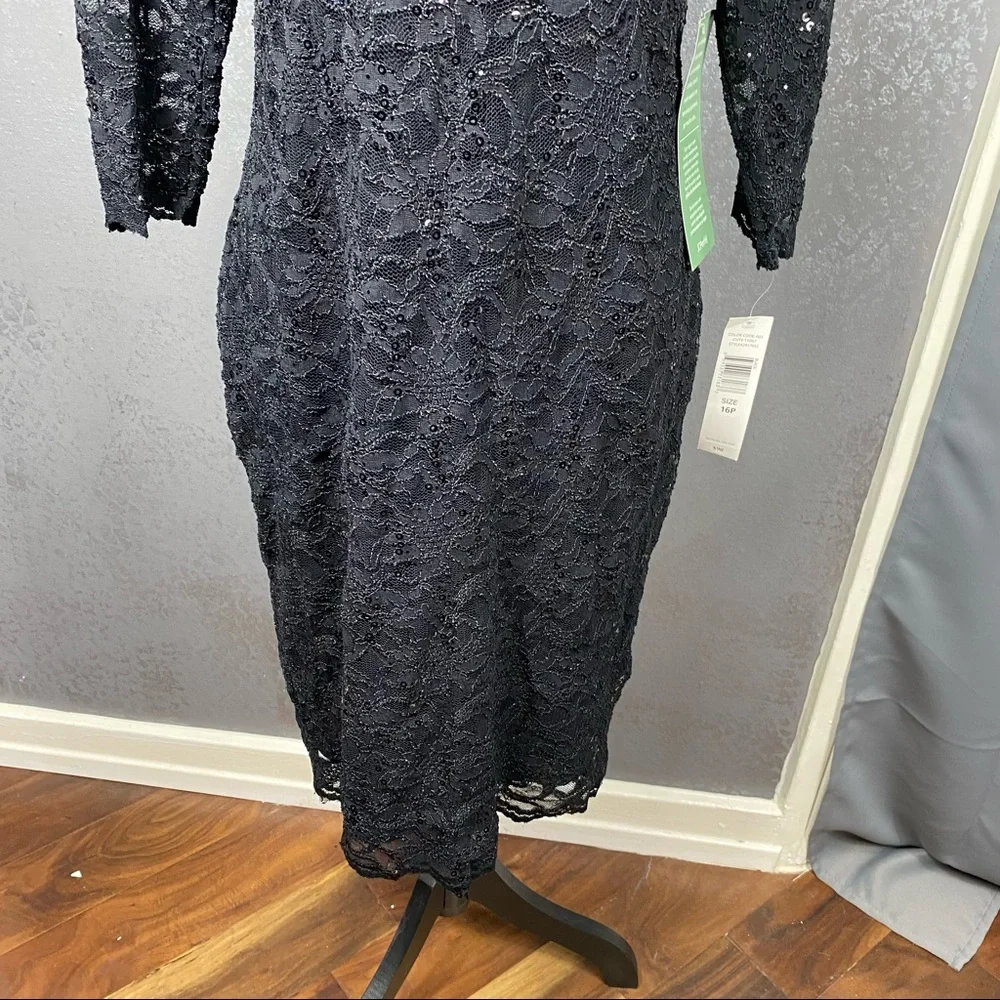 Blu Sage black lace sequin v-neck illusion knee length party formal dress - Picture 4 of 10